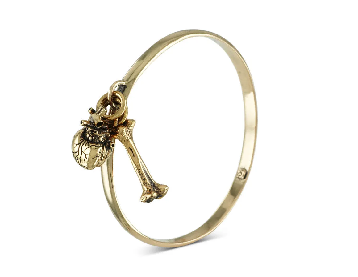 Anatomical Heart & Bone Bangle - Bronze