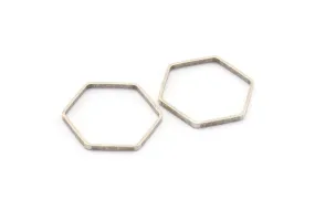 Antique Silver Hexagon Charm, 12 Antique Silver Plated Hexagon Ring Charms (25x0.8x2mm) Bs 1189 H0206