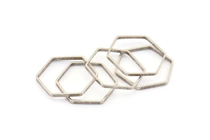 Antique Silver Hexagon Charm, 12 Antique Silver Plated Hexagon Ring Charms (25x0.8x2mm) Bs 1189 H0206