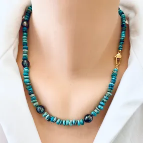 Arizona Turquoise & Tahitian Pearl Necklace, Gold Vermeil Clasp, 19.5inches, December Birthstone