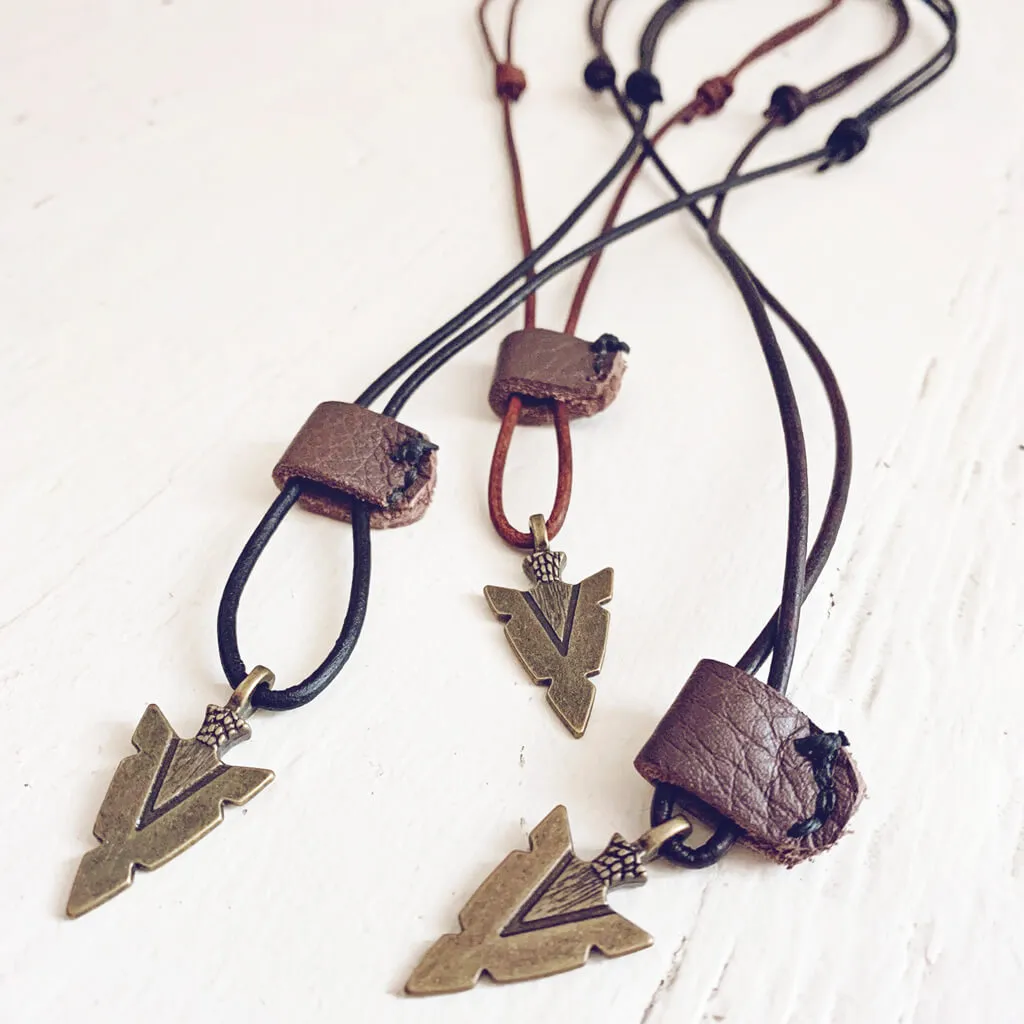 arrowhead // men's rugged distressed leather necklace with arrow head pendant