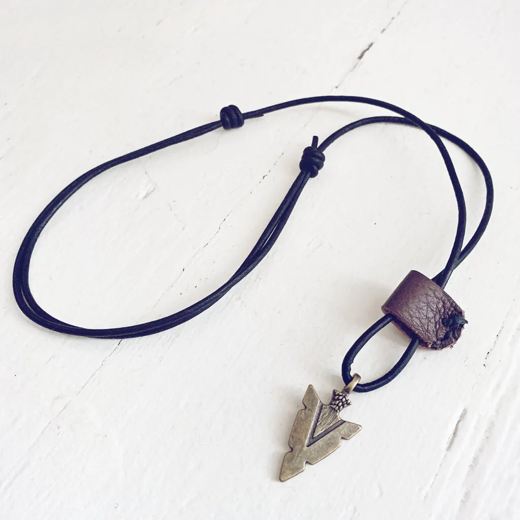 arrowhead // men's rugged distressed leather necklace with arrow head pendant