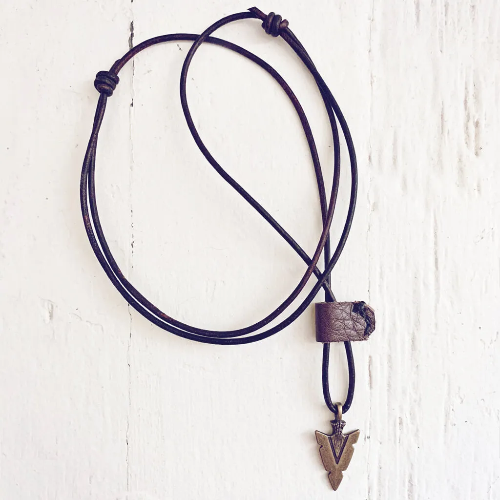 arrowhead // men's rugged distressed leather necklace with arrow head pendant