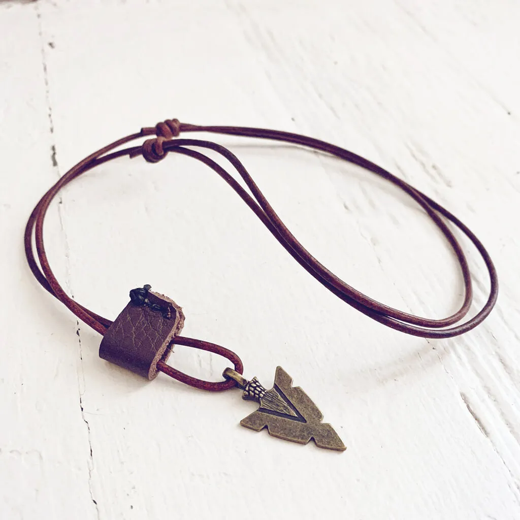 arrowhead // men's rugged distressed leather necklace with arrow head pendant