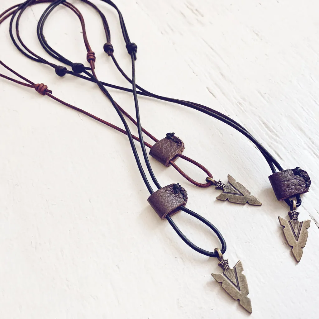 arrowhead // men's rugged distressed leather necklace with arrow head pendant