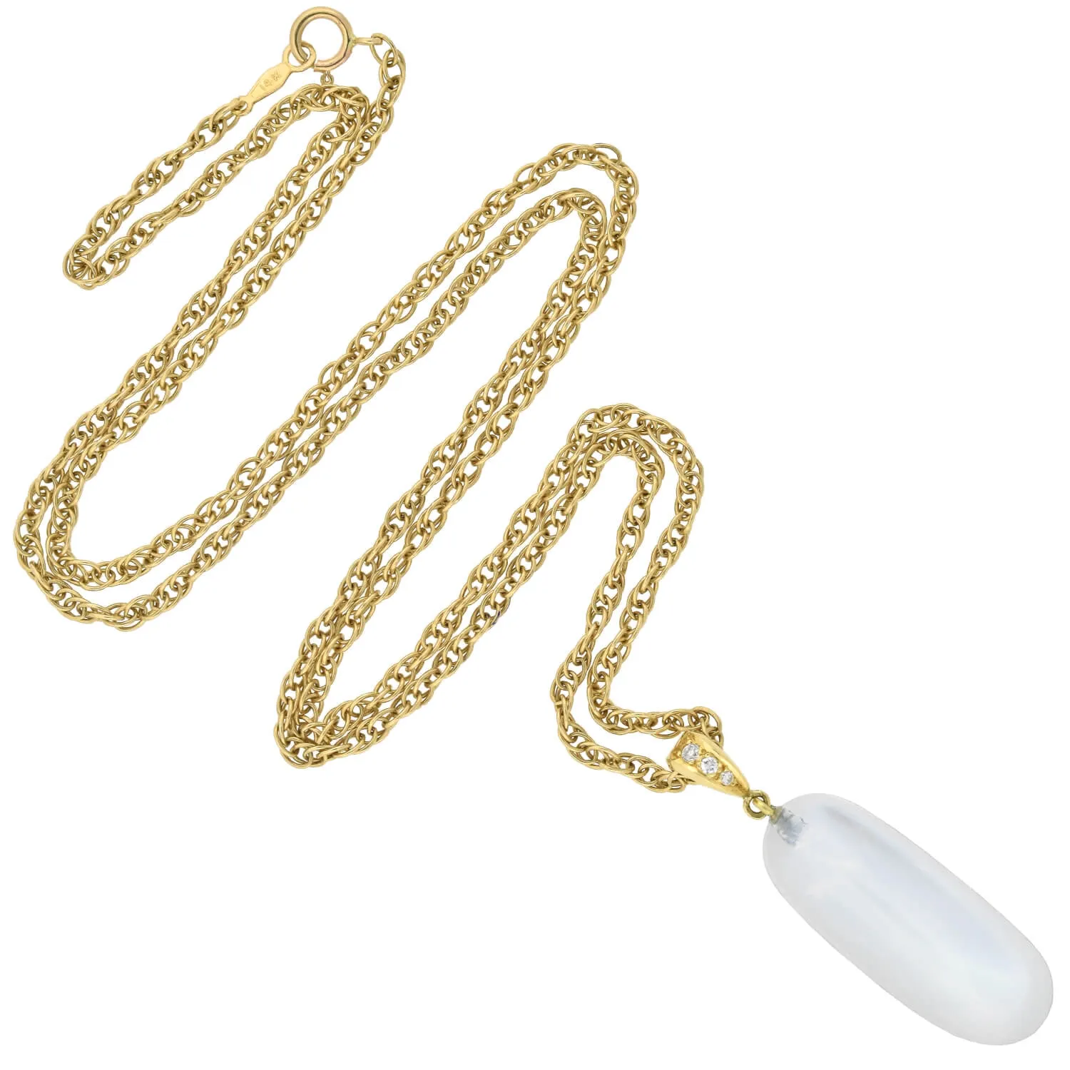 Art Nouveau 18kt Large Moonstone Drop Pendant with Modern Chain Necklace