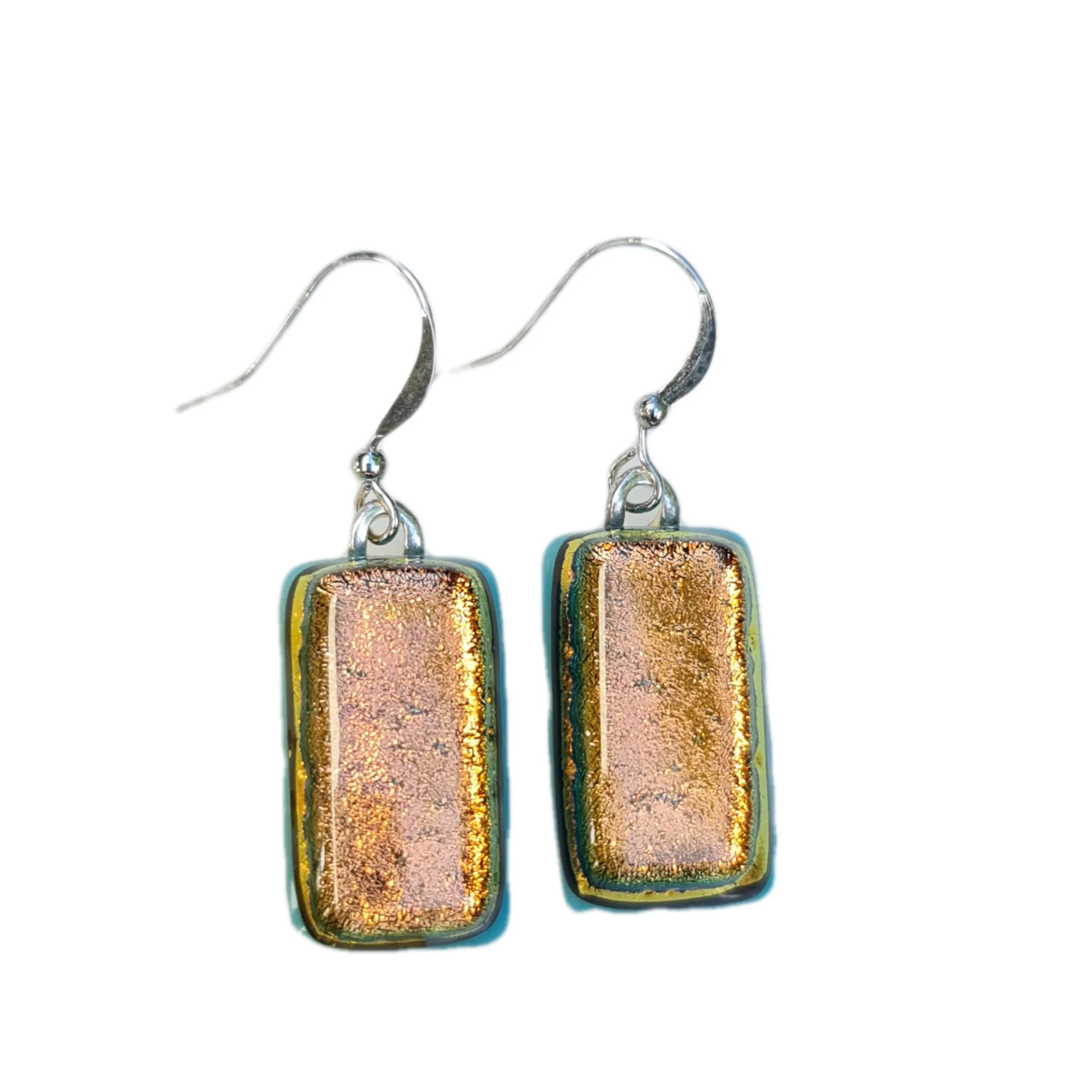 Artisan Glass drop earrings Rose Gold shimmer