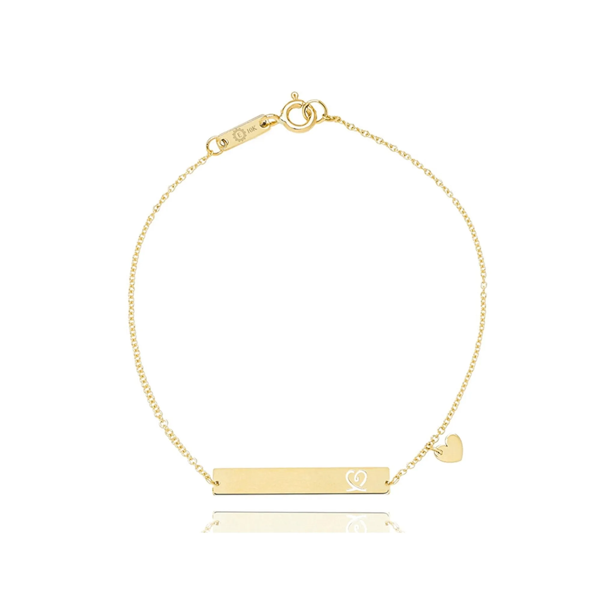 Bar with Engraved Heart Monogram Bracelet in 10k Solid Gold