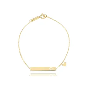 Bar with Engraved Heart Monogram Bracelet in 10k Solid Gold