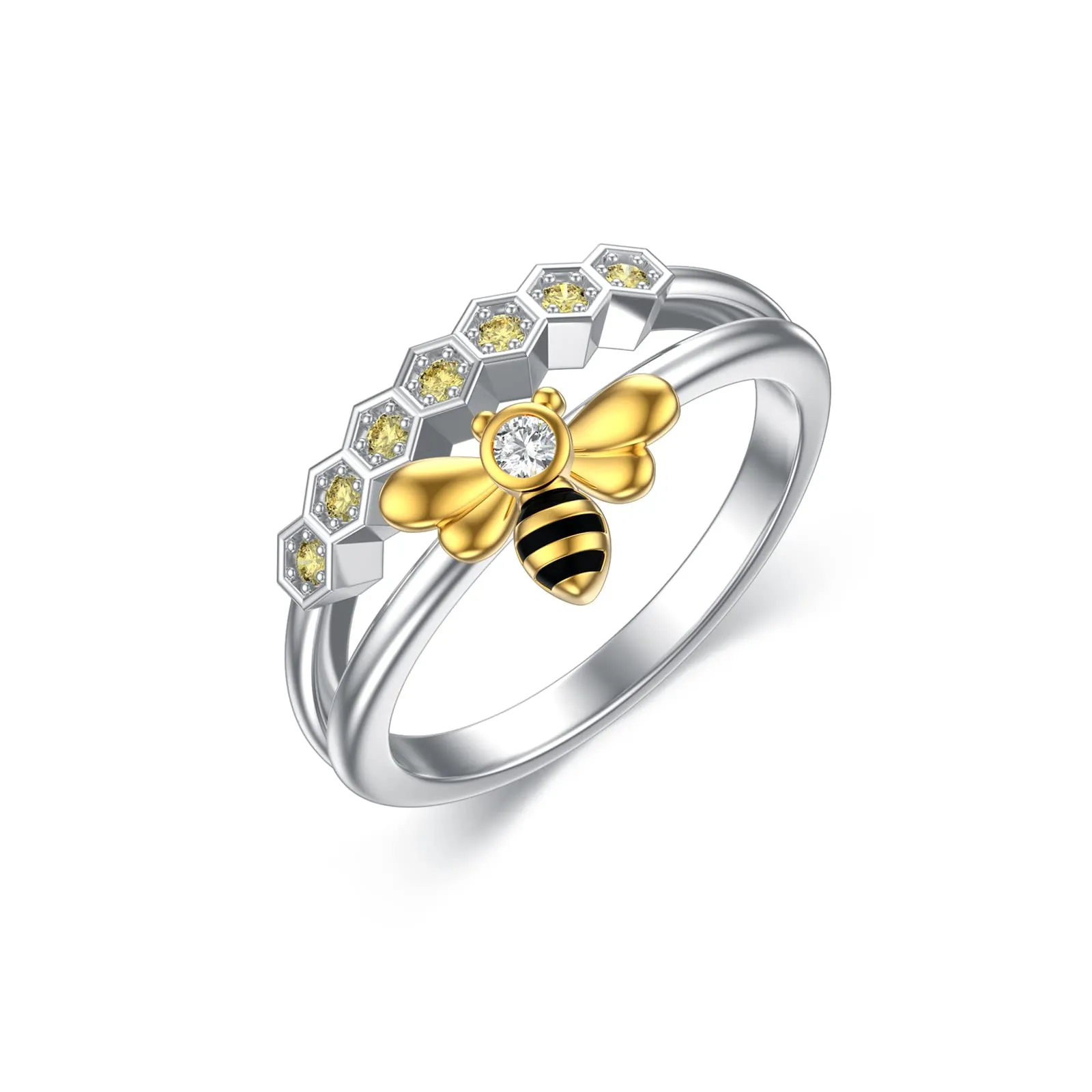 Bee Ring Sterling Silver Bee Band Ring with Cubic Zirconia Promise Ring Gift for Women Girl