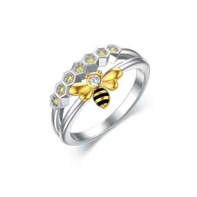 Bee Ring Sterling Silver Bee Band Ring with Cubic Zirconia Promise Ring Gift for Women Girl