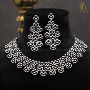 Black & Silver Finish American Diamonds studded Necklace Set