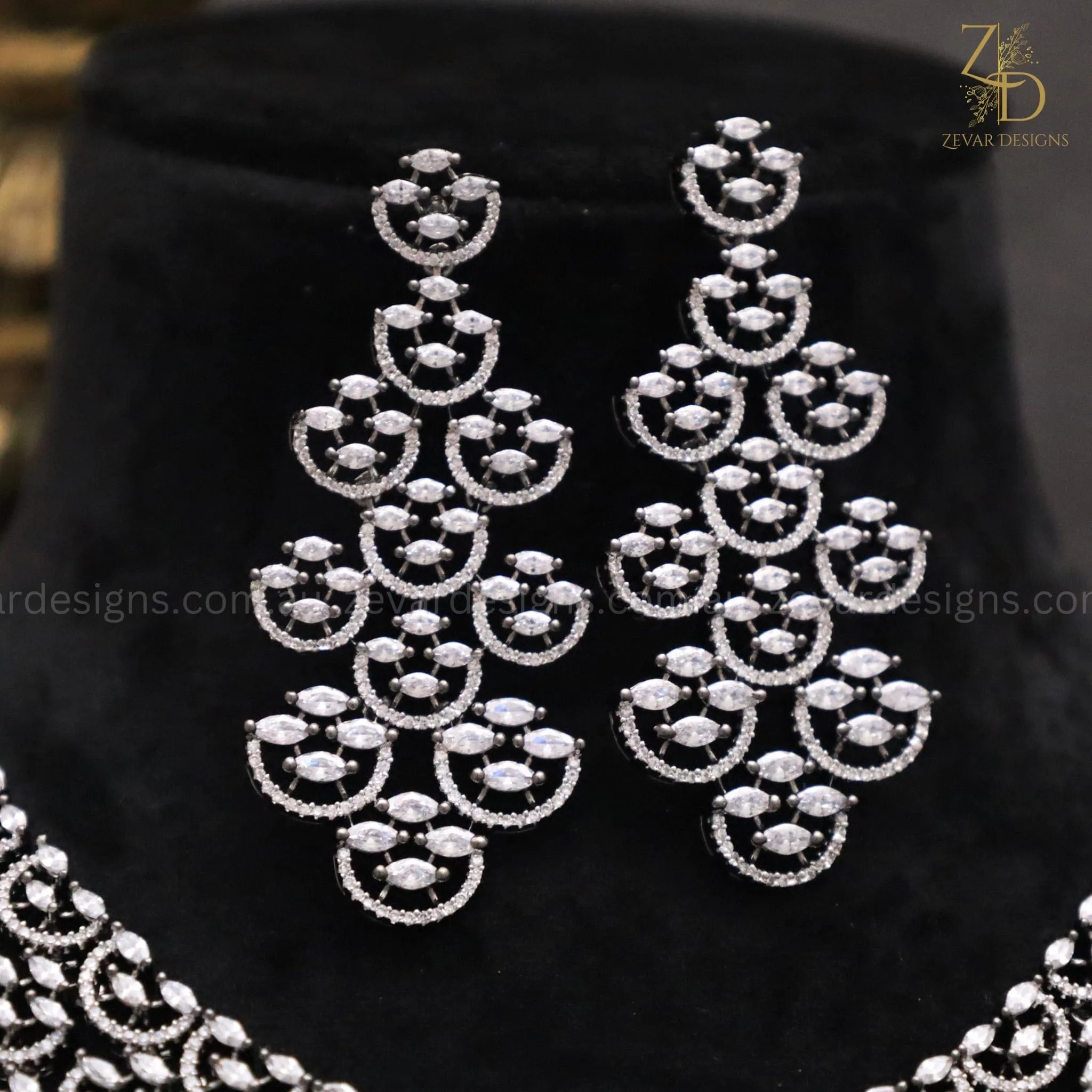 Black & Silver Finish American Diamonds studded Necklace Set