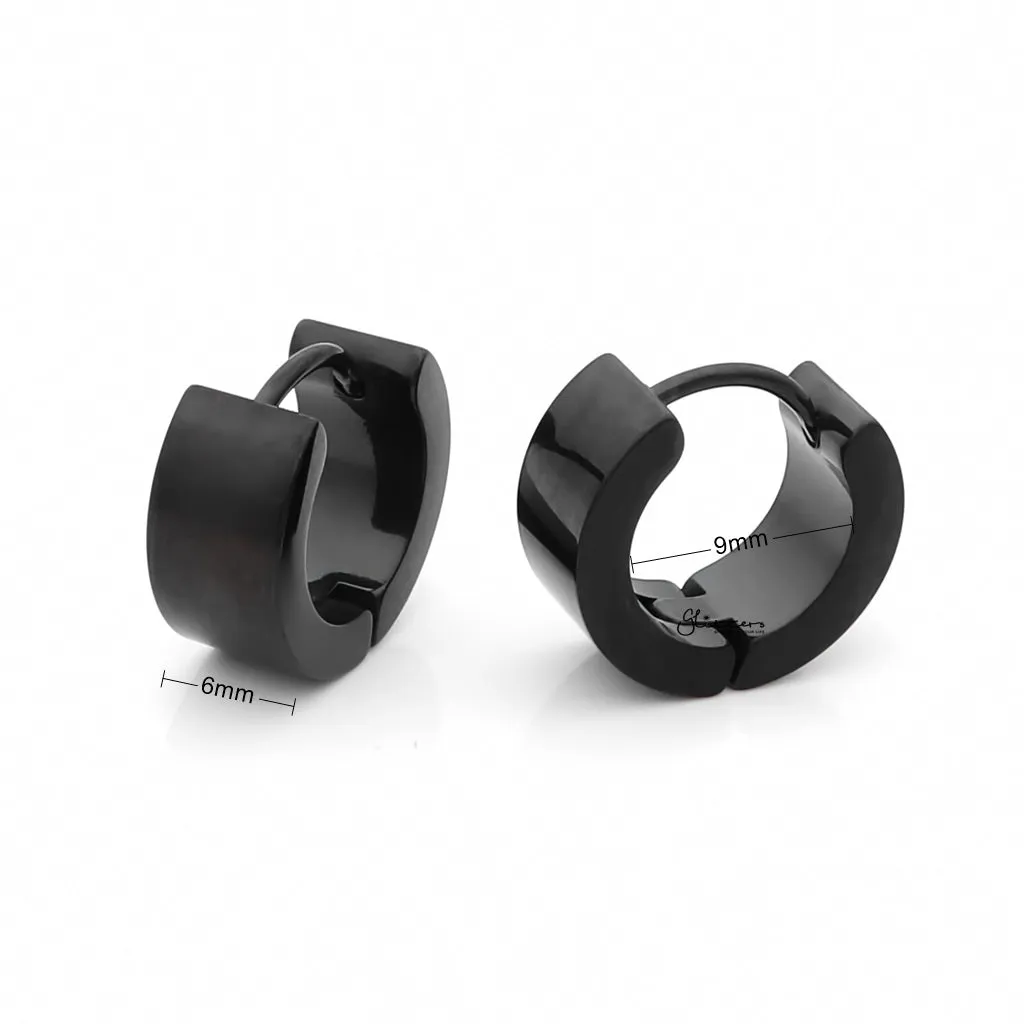 Black Titanium IP Stainless Steel Huggie Hoop Earrings - 6X9