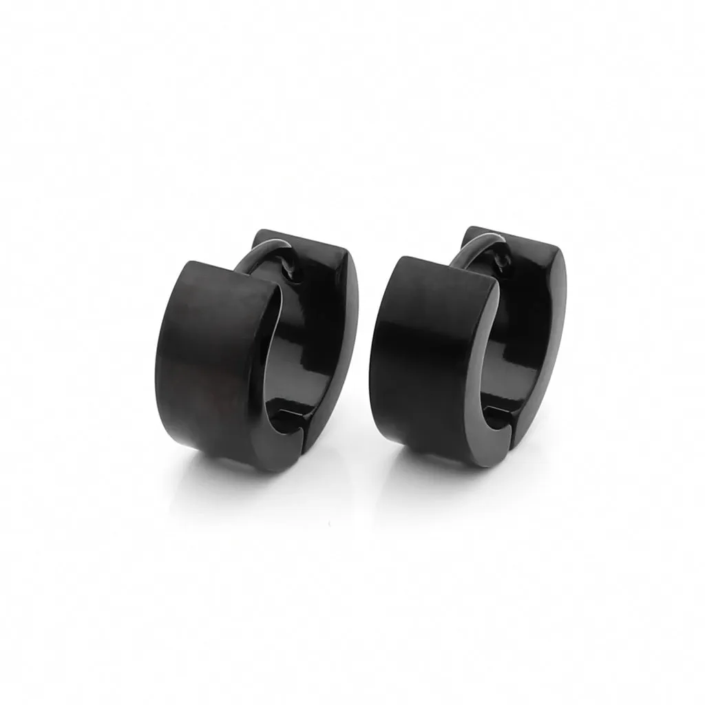 Black Titanium IP Stainless Steel Huggie Hoop Earrings - 6X9