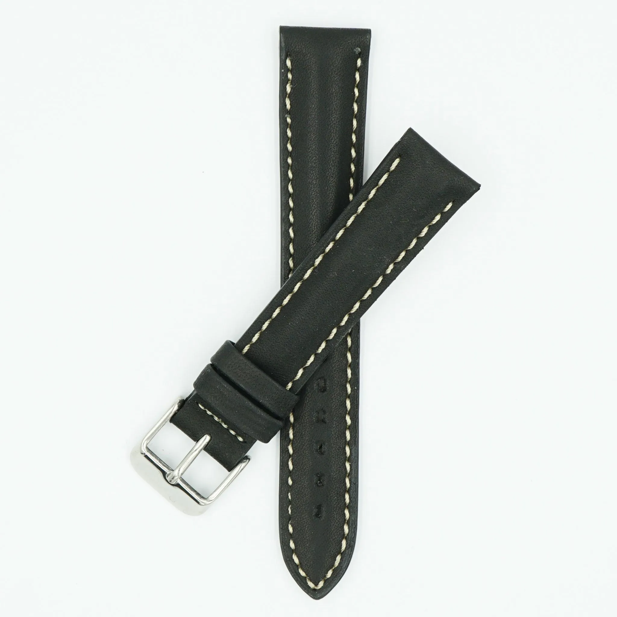 Black Waterproof Leather Watch Strap