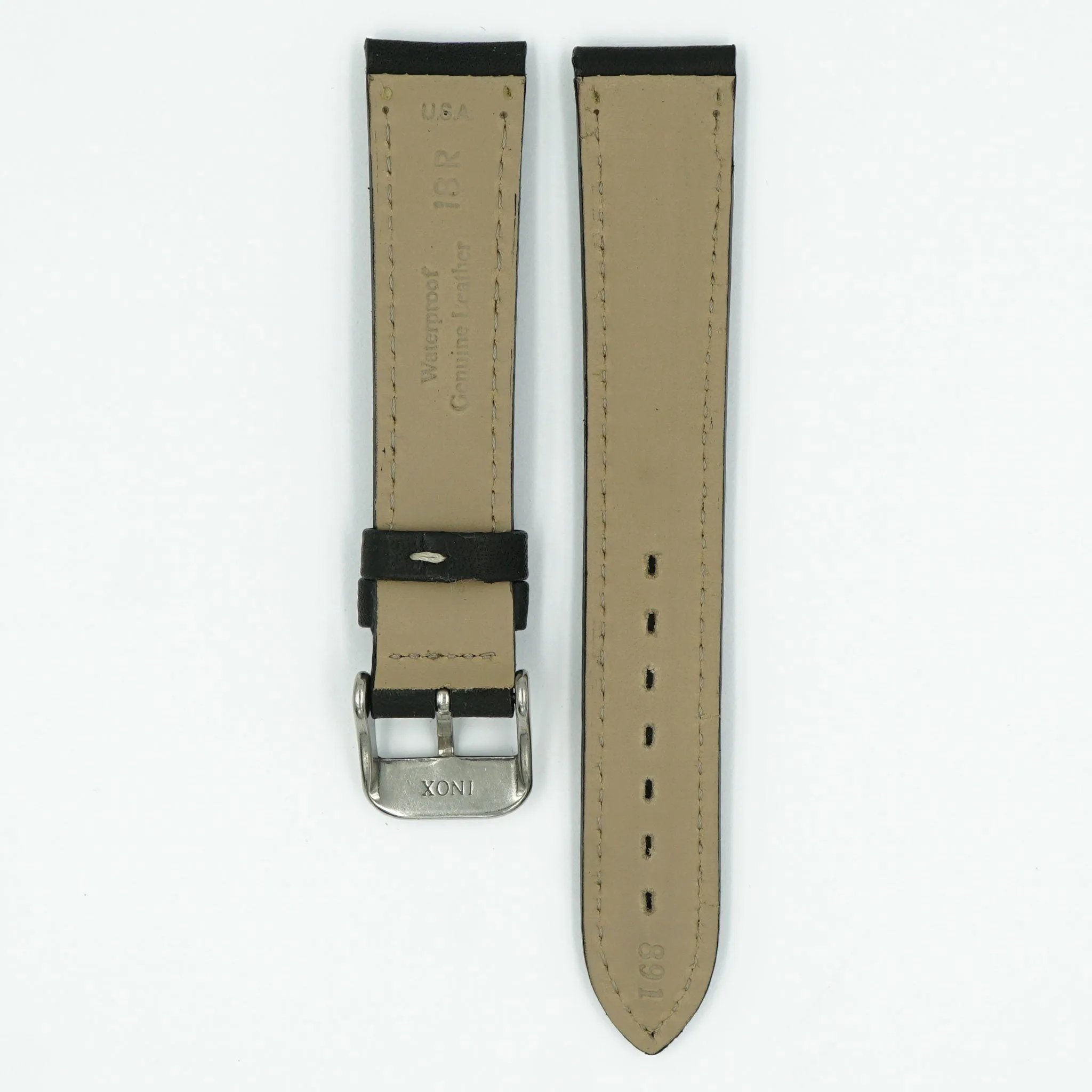 Black Waterproof Leather Watch Strap