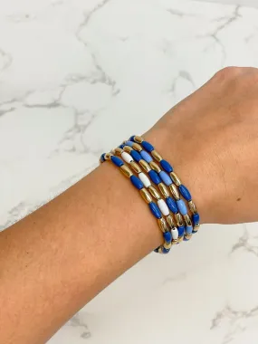 Blue Rice Bead Stretch Bracelet Set