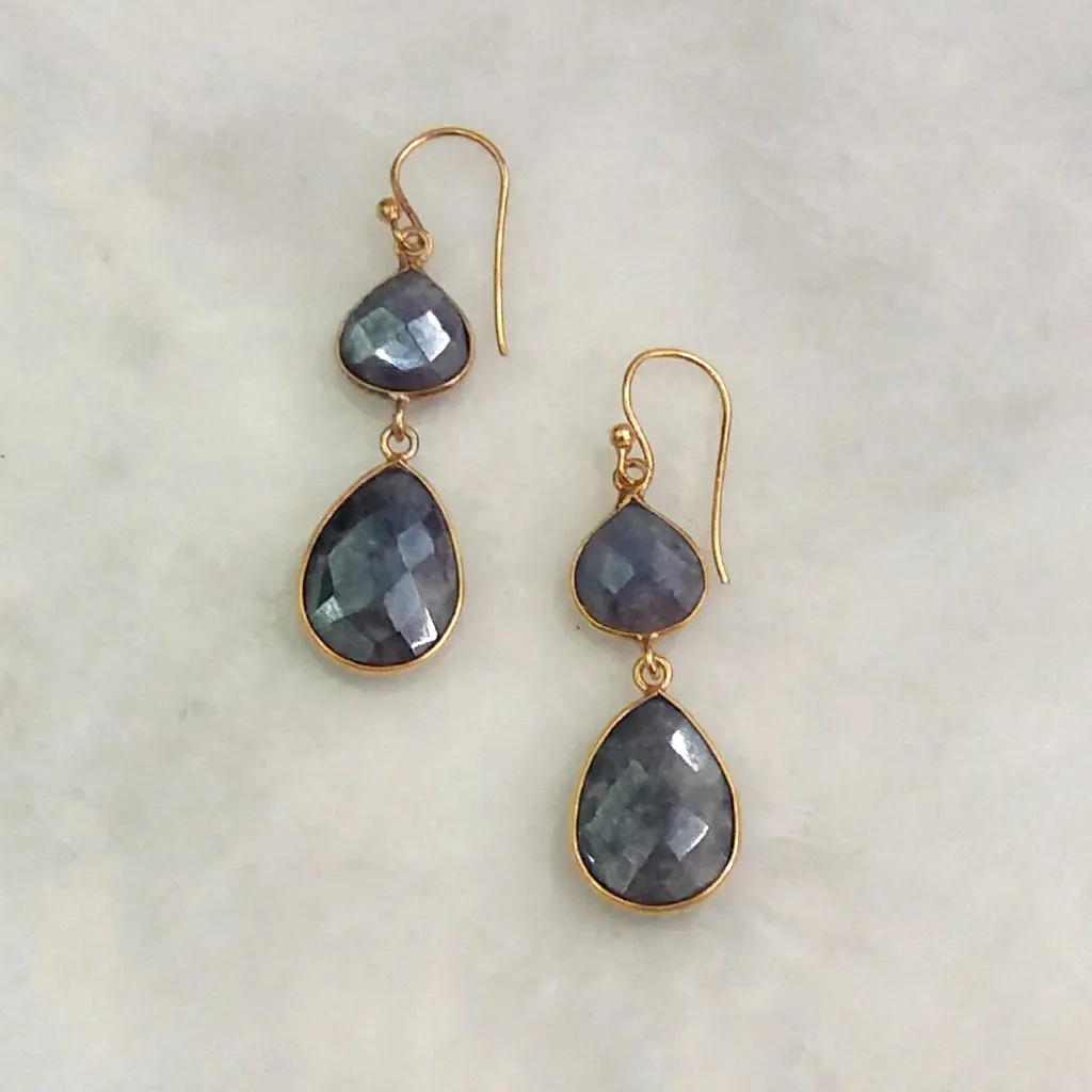 Blue Sapphire Double Drop Earrings