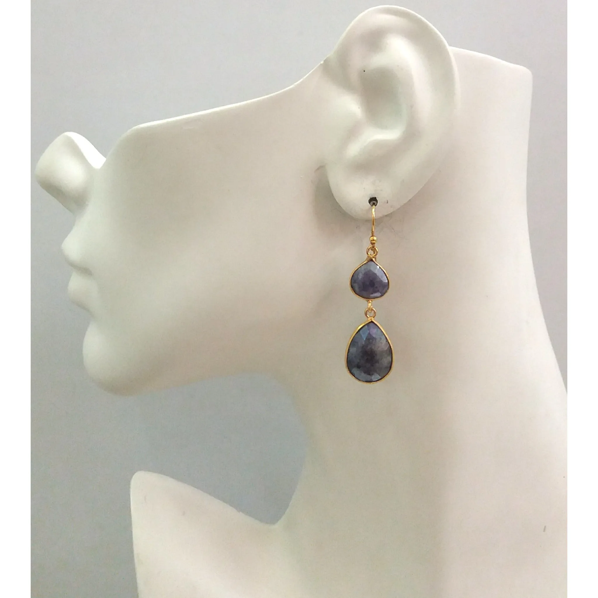 Blue Sapphire Double Drop Earrings