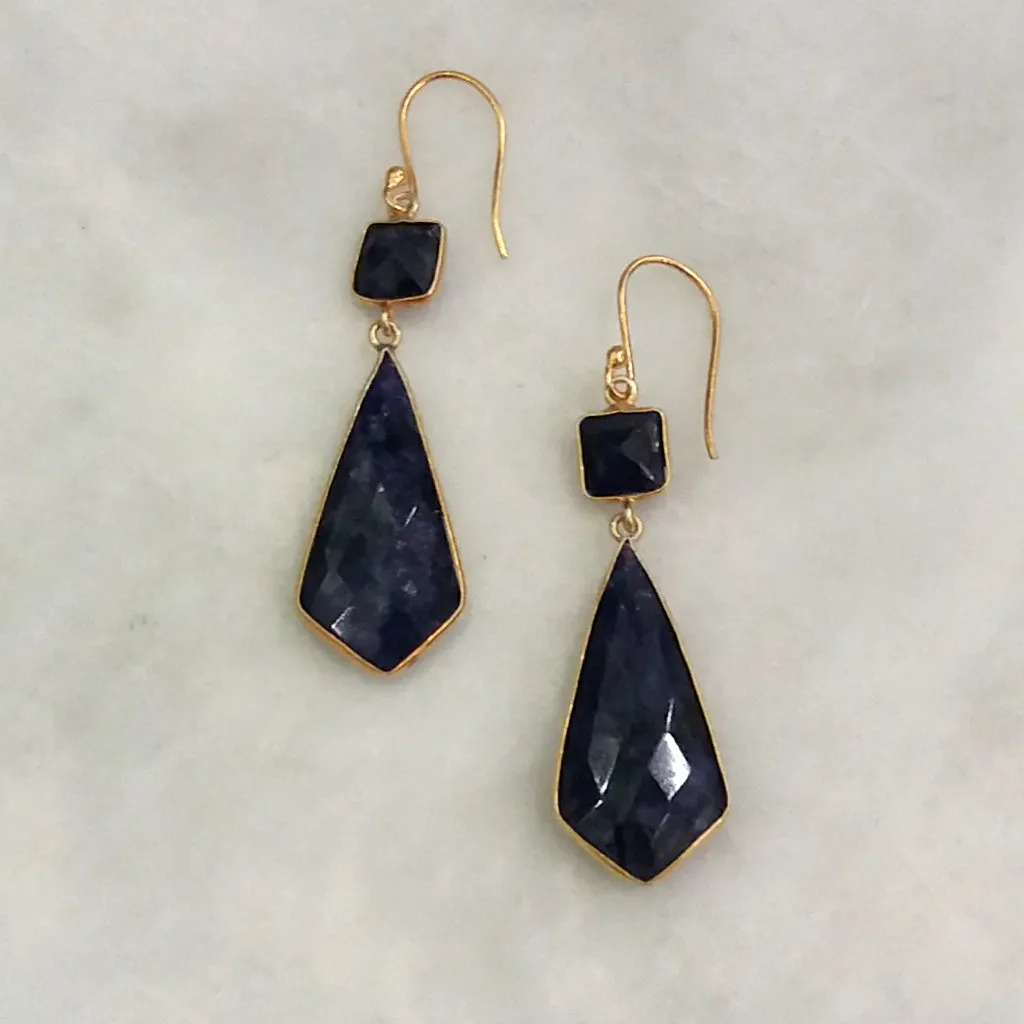 Blue Sapphire Double Drop Earrings