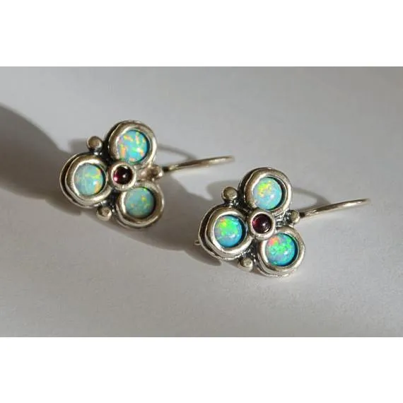 Bluenoemi Sterling silver Earrings set with opals / garnets,  Stud designer earrings