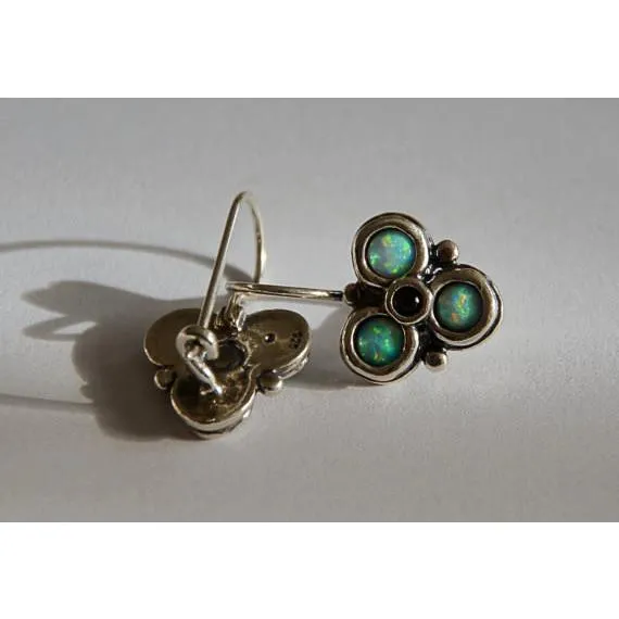 Bluenoemi Sterling silver Earrings set with opals / garnets,  Stud designer earrings