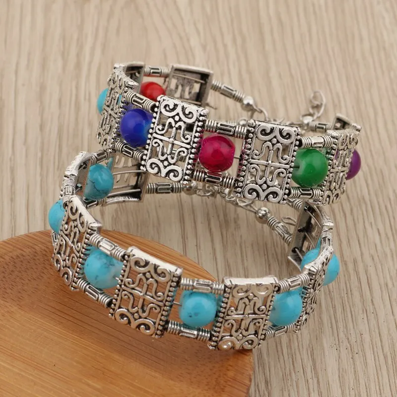 Bohemian Beaded Square Styled Bangle Bracelet - 2 Colors