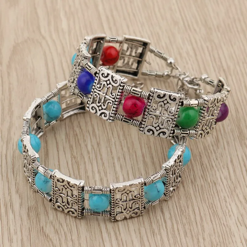 Bohemian Beaded Square Styled Bangle Bracelet - 2 Colors