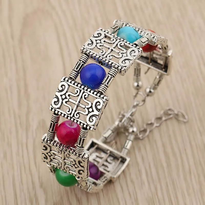 Bohemian Beaded Square Styled Bangle Bracelet - 2 Colors