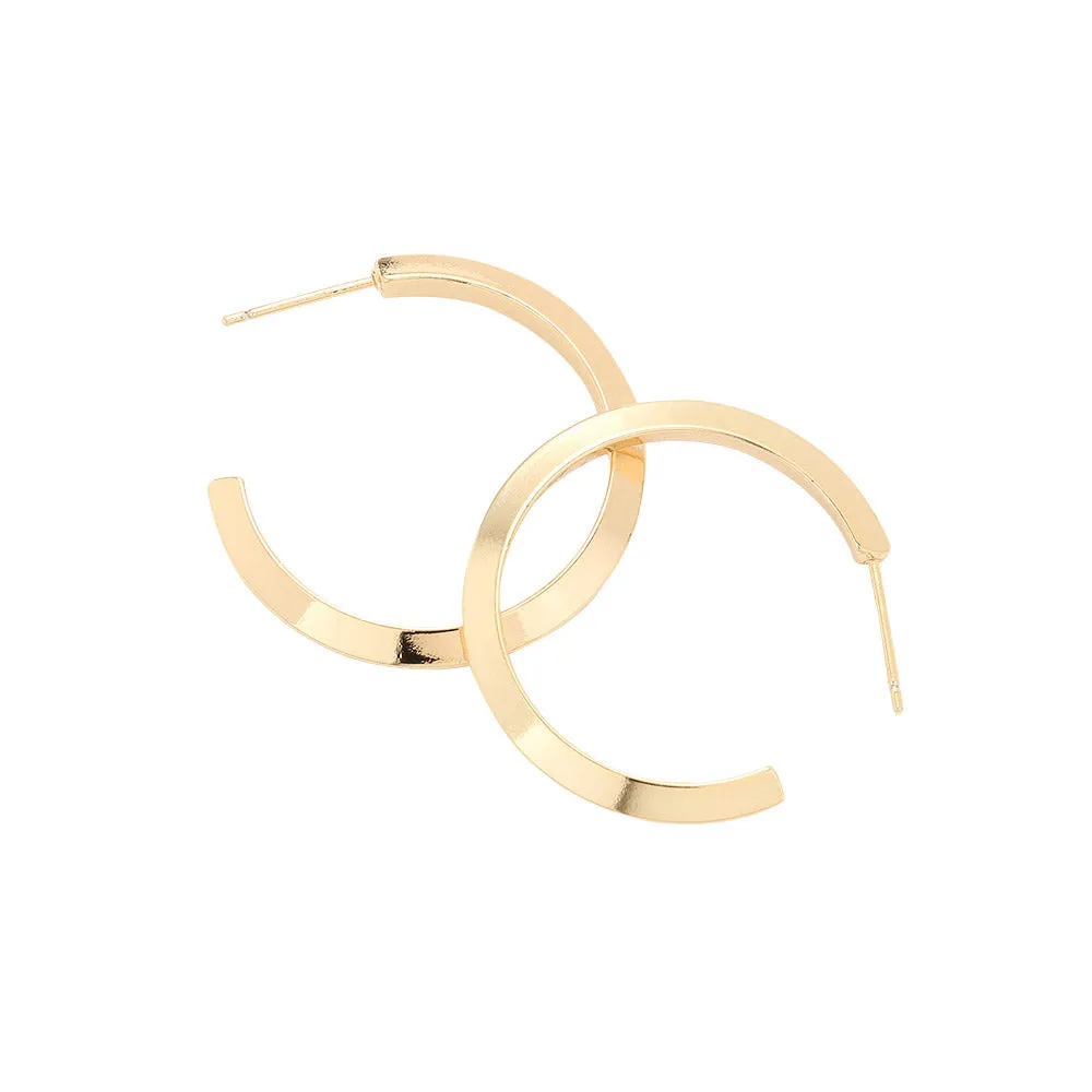 Brass Flat Metal Hoop Earrings (1.2Inch)