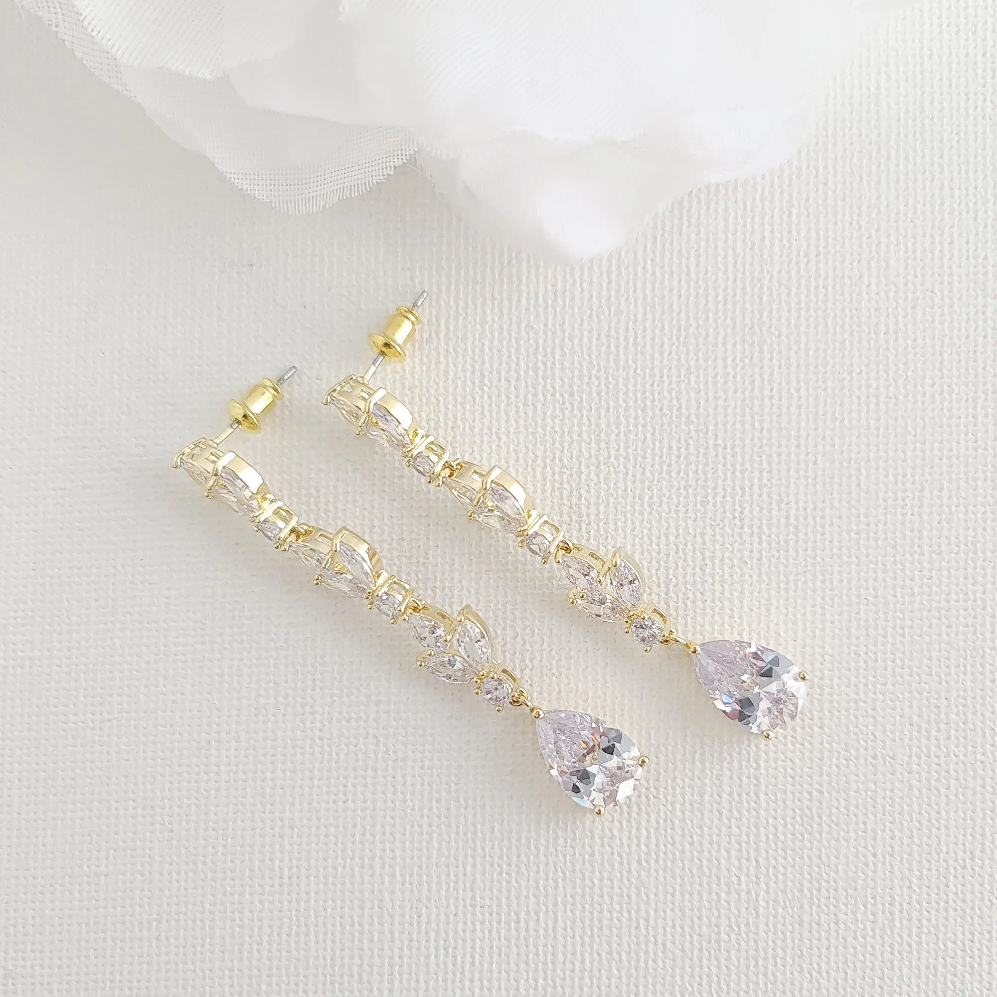 Bride Earrings in Light Gold for Wedding-Anya