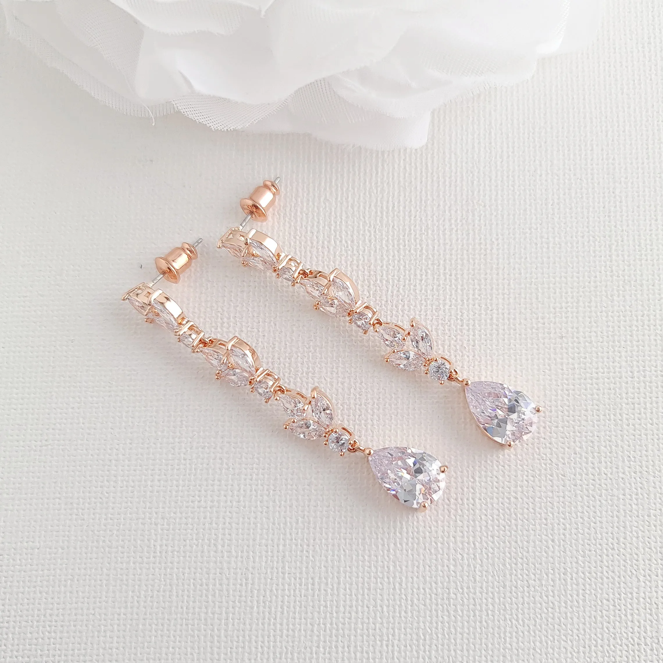 Bride Earrings in Light Gold for Wedding-Anya