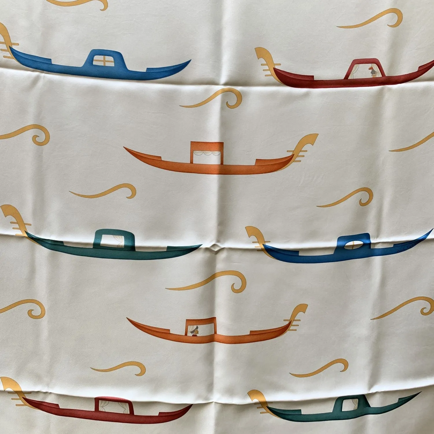 Bulgari Bvlgari Vintage Silk Scarf Gondola Boats Yellow border