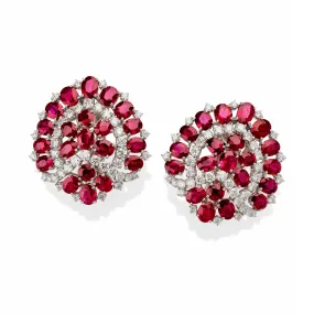 Bulgari Roma 1960s Burma No-Heat Ruby and Diamond Clip Earrings