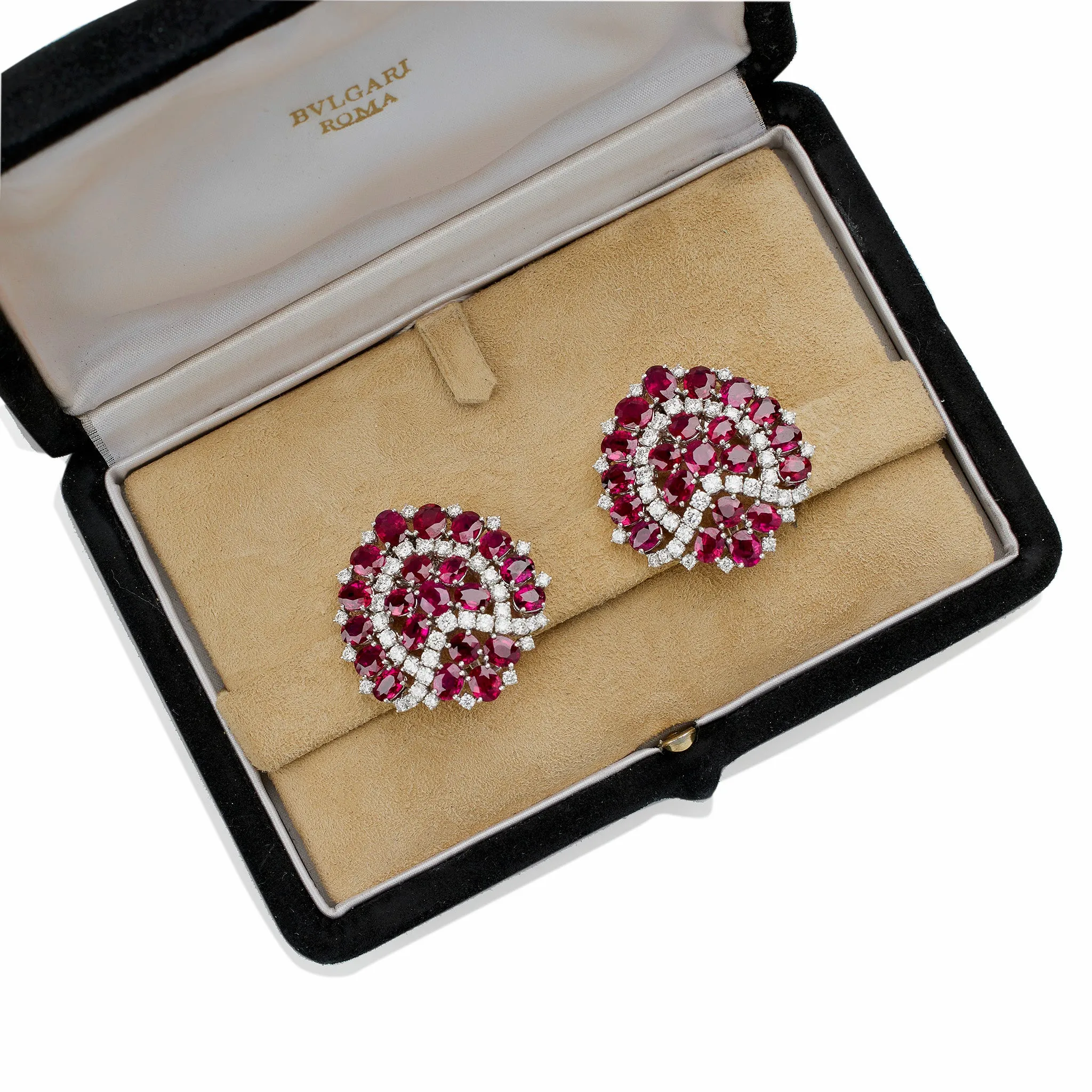 Bulgari Roma 1960s Burma No-Heat Ruby and Diamond Clip Earrings