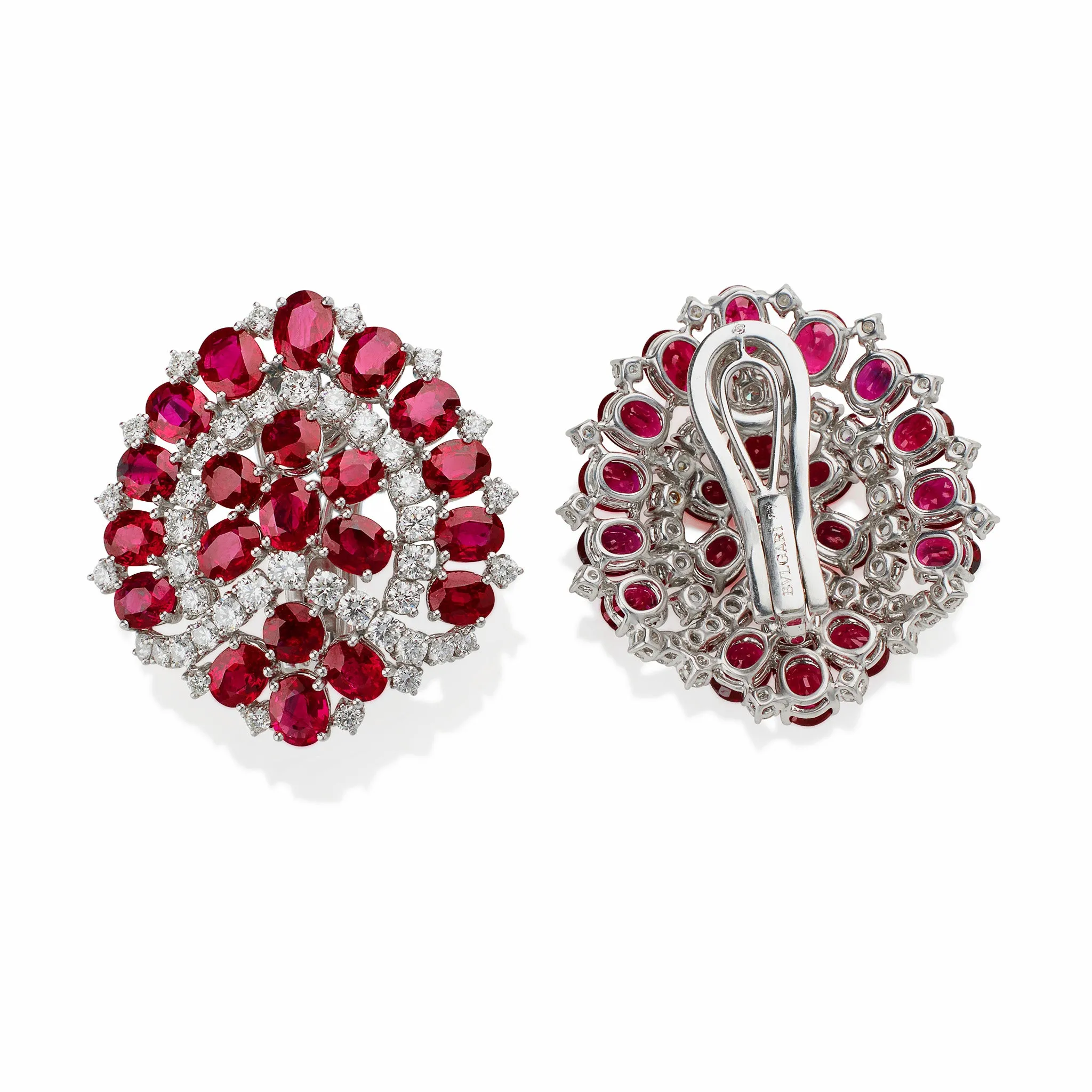 Bulgari Roma 1960s Burma No-Heat Ruby and Diamond Clip Earrings