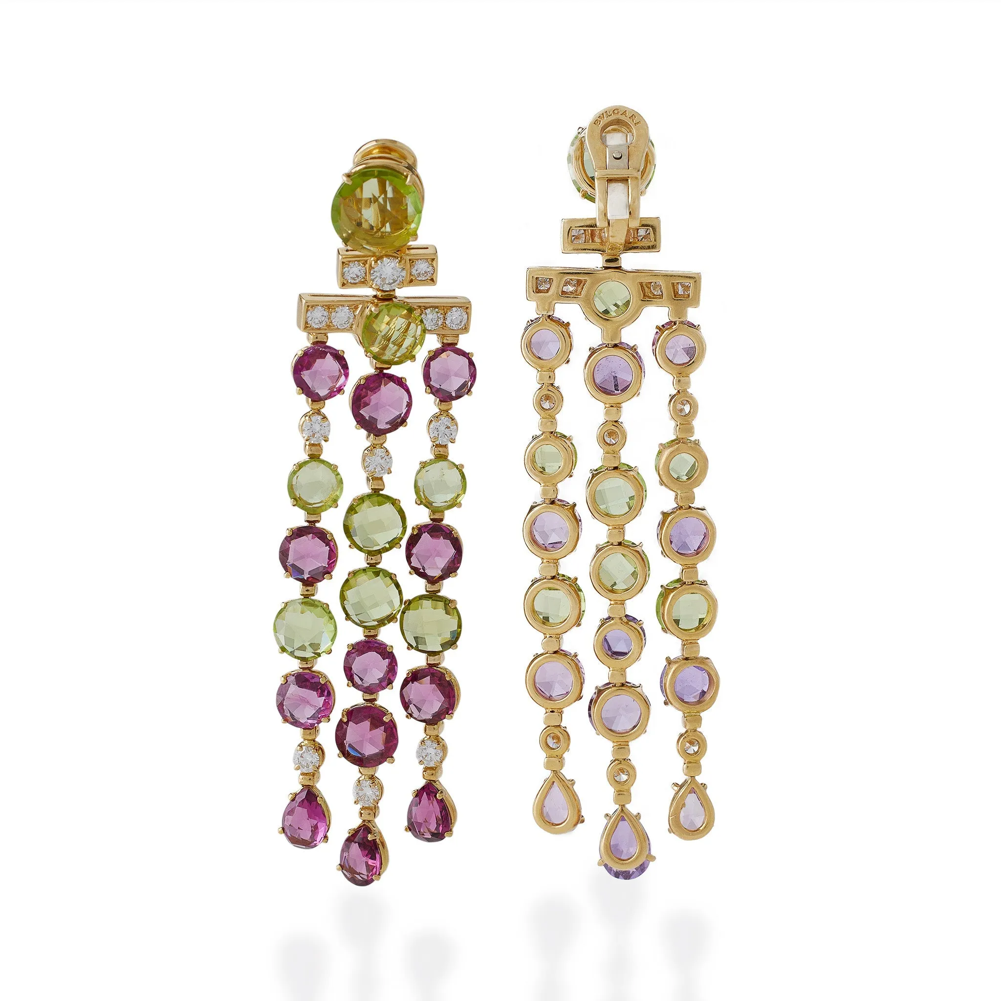 Bulgari Rome Tourmaline and Peridot Cascade Pendant Earrings