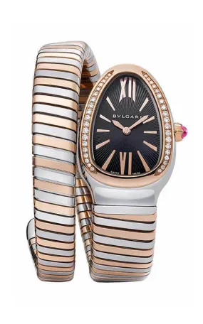 Bulgari Serpenti Single-Twirl Pink Gold, Steel and Diamonds Ladies Watch SP35BSPGD.1T