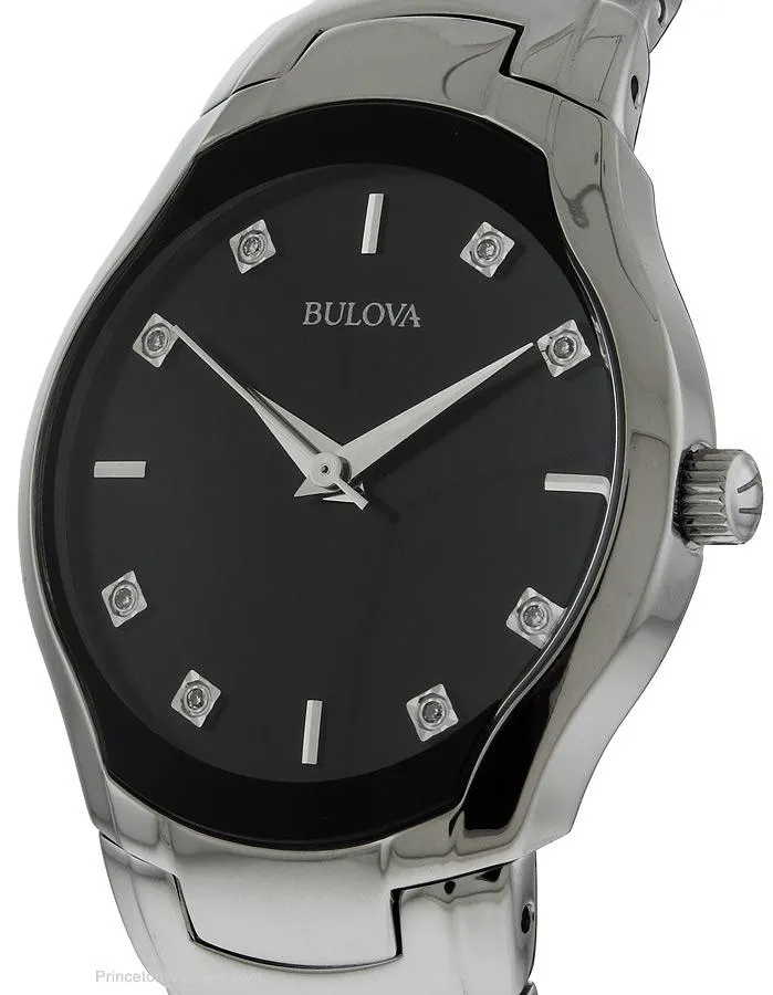 Bulova Diamond Ladies Dress Watch - Black Sun-Ray Dial - Steel Case & Bracelet