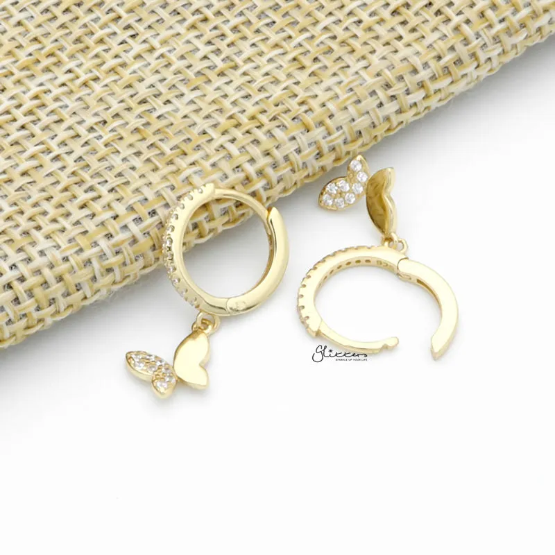 Butterfly Charm Huggie Hoop Earrings - Gold