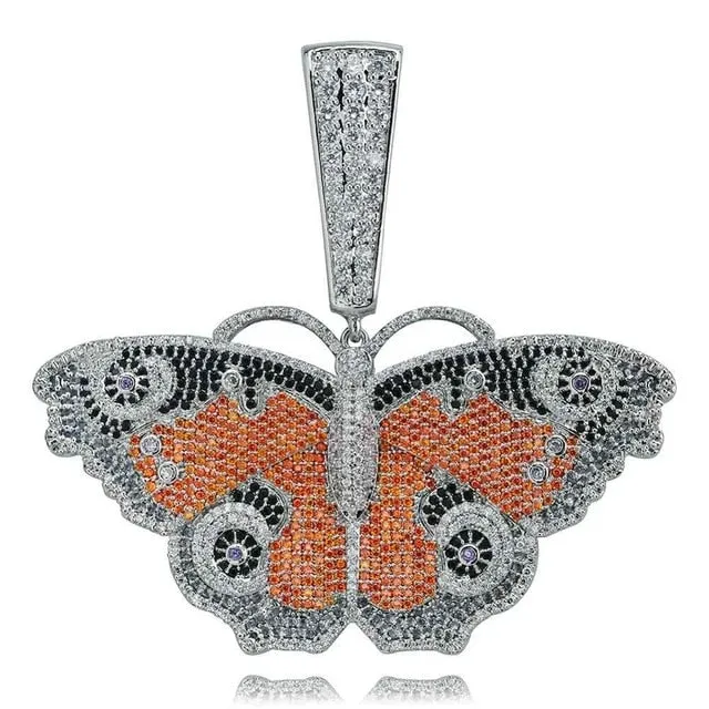 Butterfly Micro Paved Cubic Zirconia Stainless Steel Hip-Hop Pendant Necklace