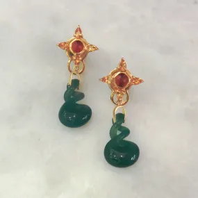 Carnelian & Citrine Stud with 888 Green Agate Twinset Earrings