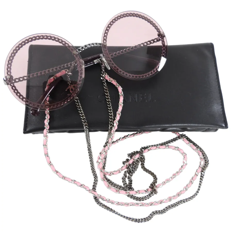 Chanel Pink Round Sunglasses with Chain 4245