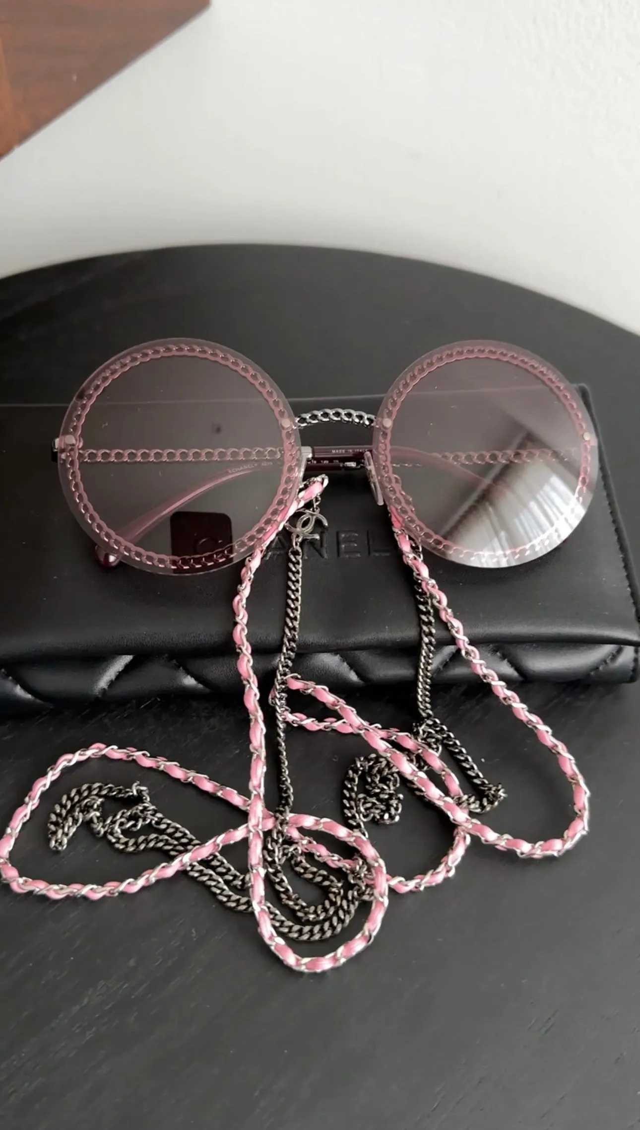 Chanel Pink Round Sunglasses with Chain 4245