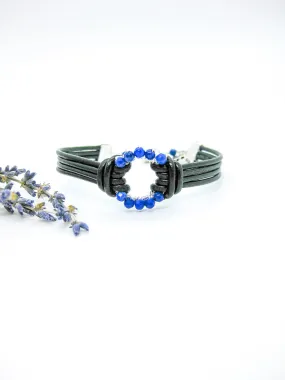 Circle: Lapis Leather Bracelet - b322