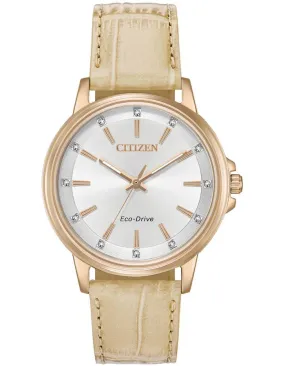 Citizen Eco-Drive Chandler  Womens  - Swarovski - Rose Gold-Tone - Leather Strap