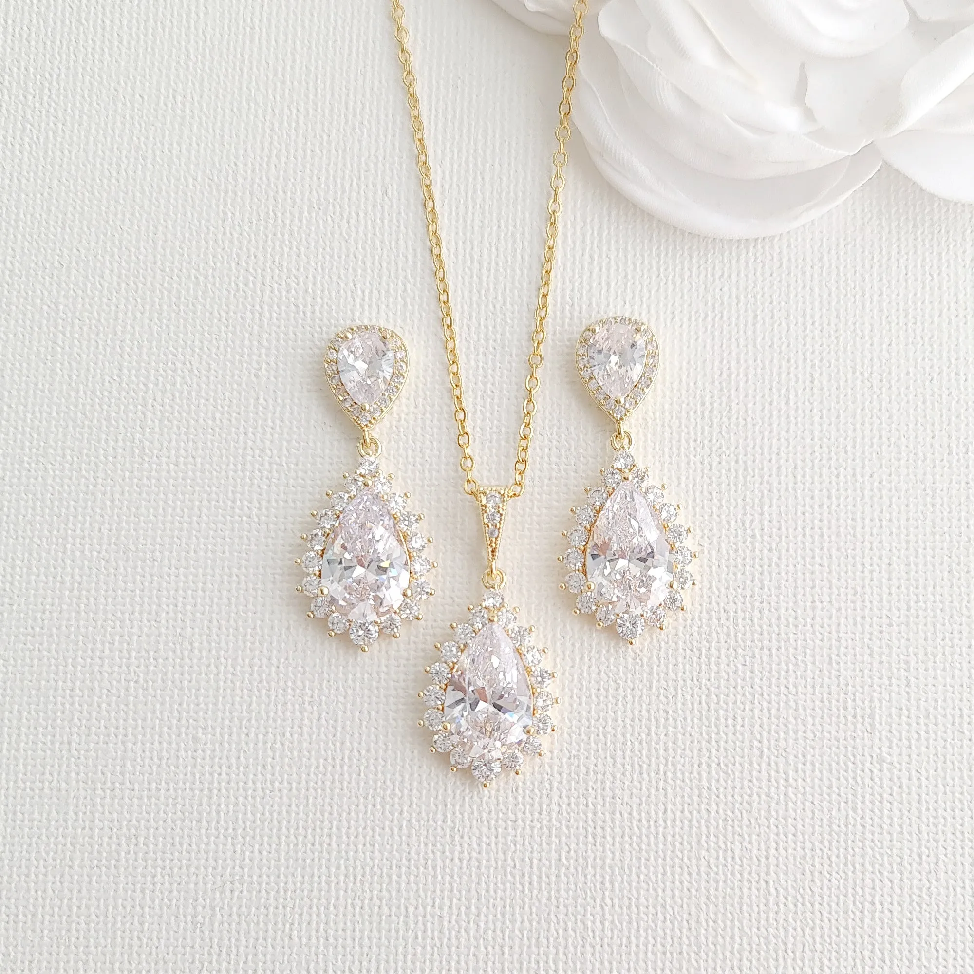 Clear CZ Jewelry Set for Weddings in Silver-Raya