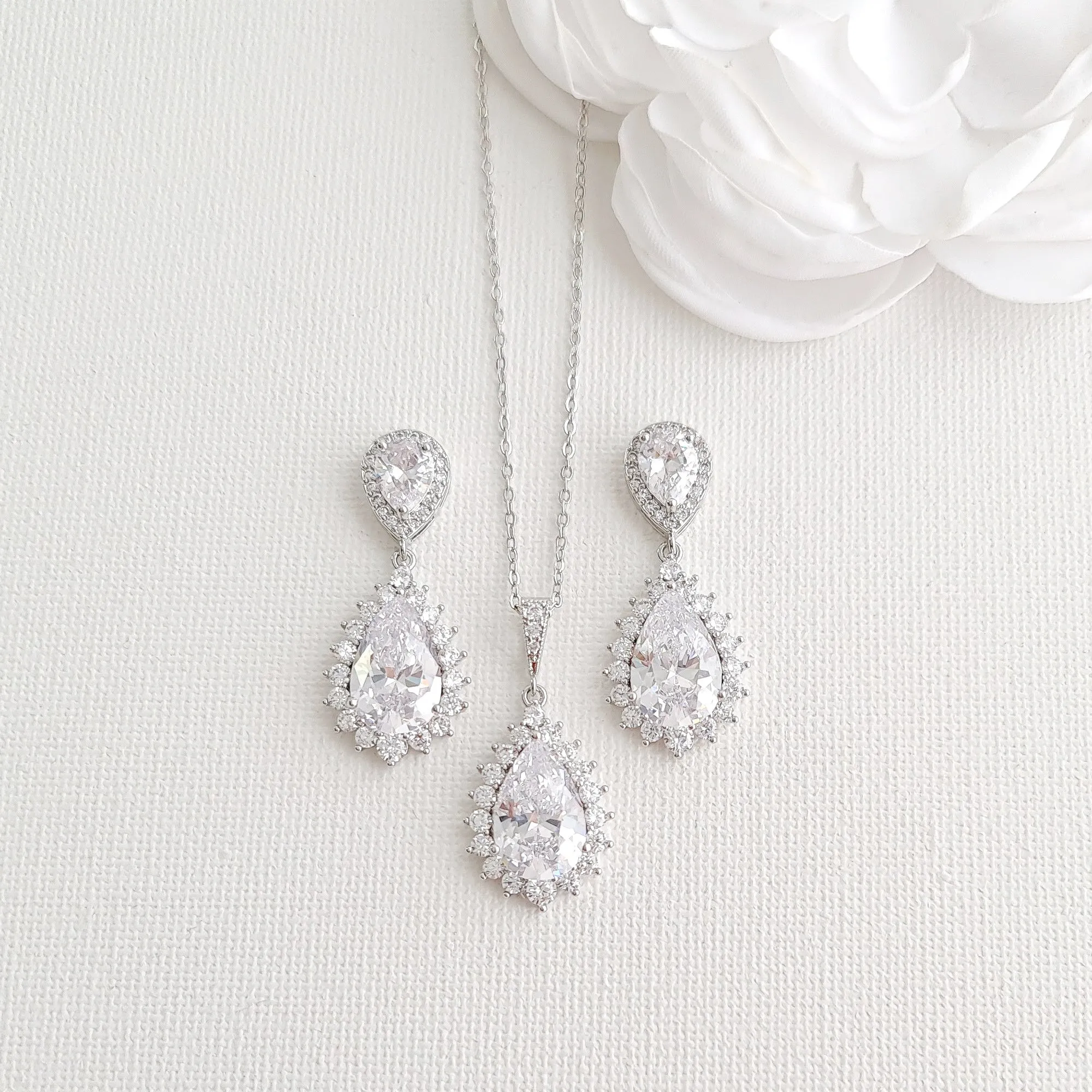 Clear CZ Jewelry Set for Weddings in Silver-Raya