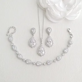 Clear CZ Jewelry Set for Weddings in Silver-Raya